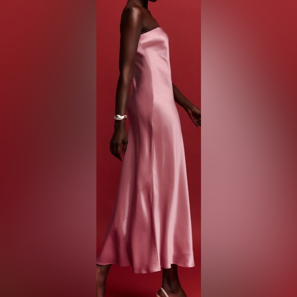 NWT Reformation Joana Silk Strapless Dress Rose Petals Pink Size Medium - Picture 3 of 11